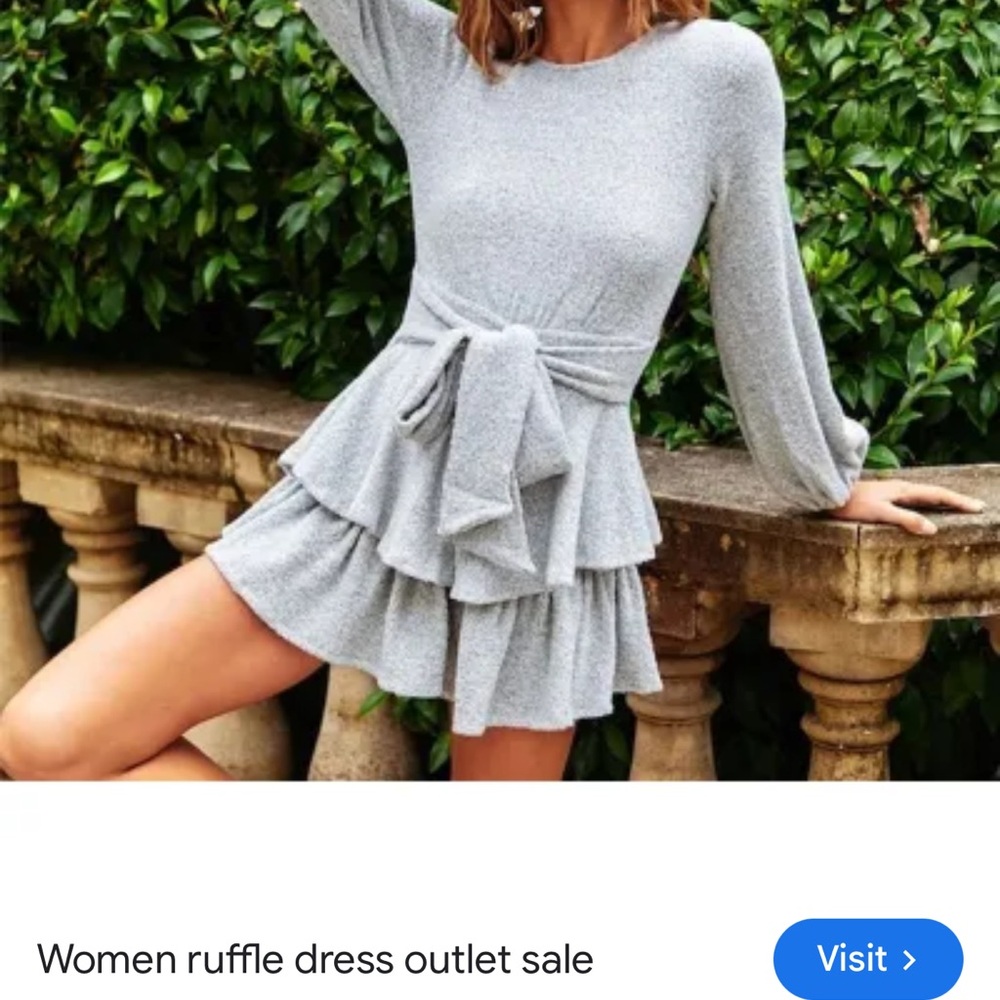 Saints+Secrets Chic Long Sleeve Gray Ruffle Dress